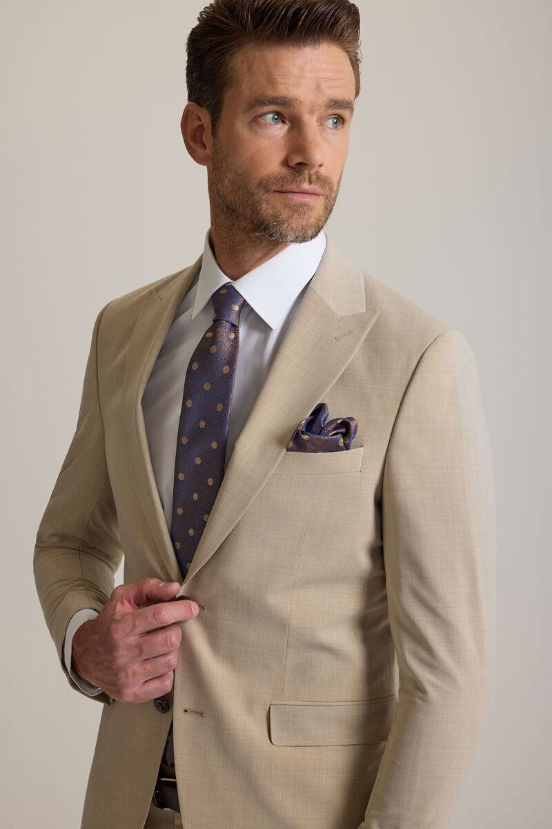 Erkek Bej Slim Fit Sivri Yaka Takım Elbise - 6