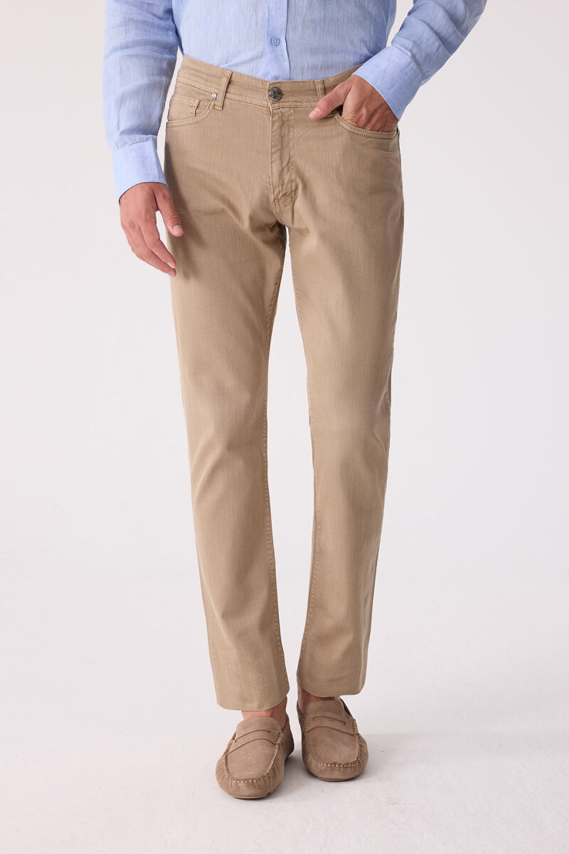 Erkek Bej Slim Fit Üst Cep Kanvas Pantolon - 1