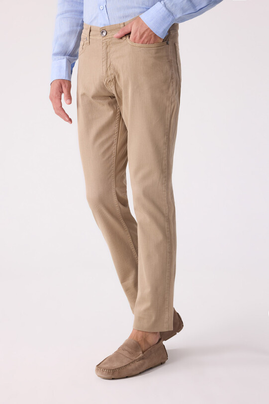 Erkek Bej Slim Fit Üst Cep Kanvas Pantolon