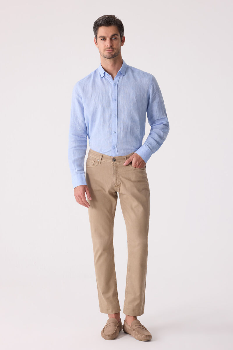 Erkek Bej Slim Fit Üst Cep Kanvas Pantolon - 3