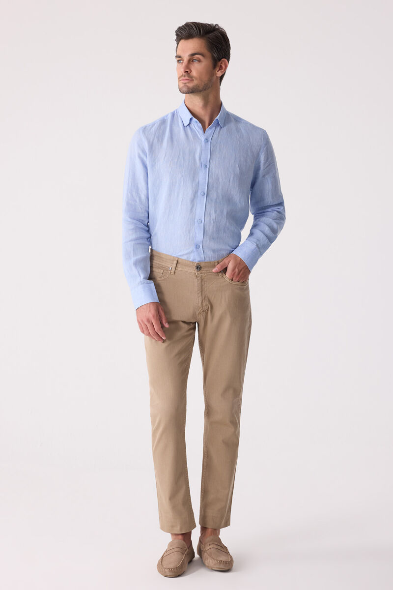 Erkek Bej Slim Fit Üst Cep Kanvas Pantolon - 4