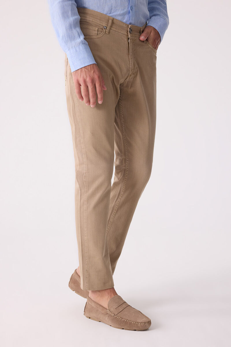Erkek Bej Slim Fit Üst Cep Kanvas Pantolon - 5
