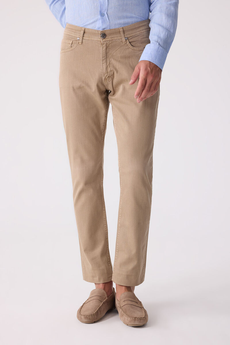 Erkek Bej Slim Fit Üst Cep Kanvas Pantolon - 6