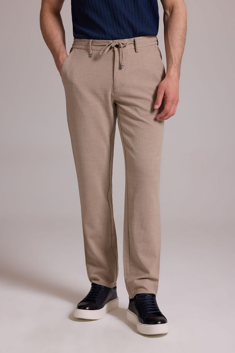 Erkek Bej Slim Fit Yazlık Yan Cepli Jogger Pantolon - 1