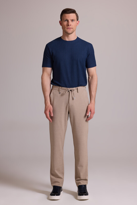 Erkek Bej Slim Fit Yazlık Yan Cepli Jogger Pantolon