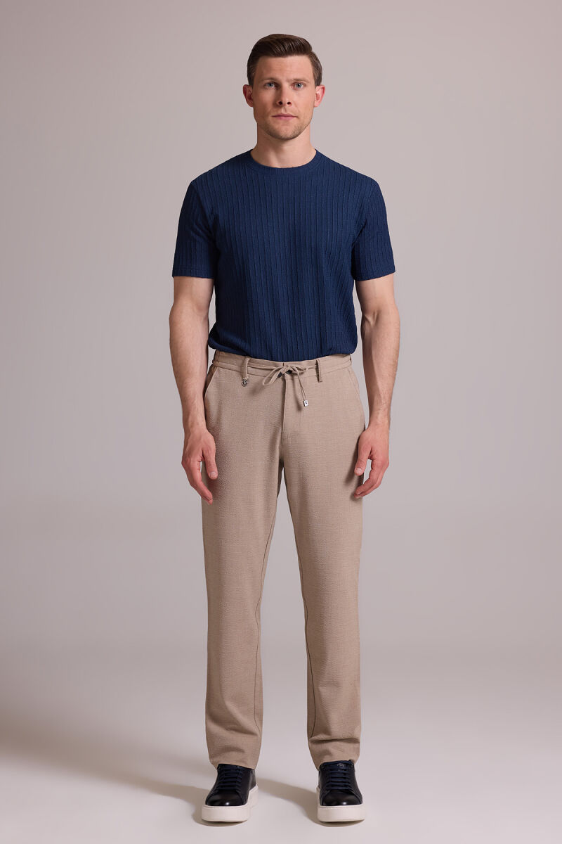 Erkek Bej Slim Fit Yazlık Yan Cepli Jogger Pantolon - 2