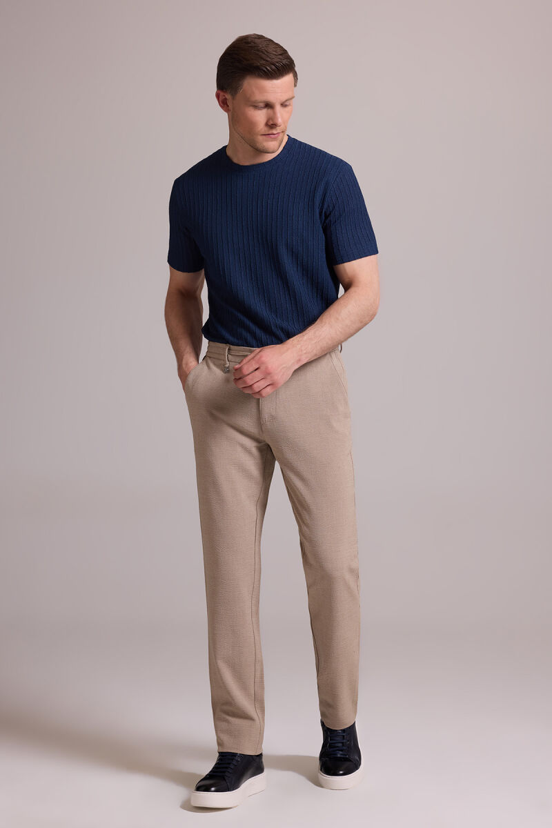 Erkek Bej Slim Fit Yazlık Yan Cepli Jogger Pantolon - 3
