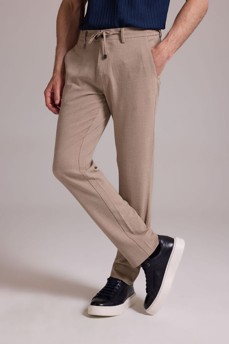 Erkek Bej Slim Fit Yazlık Yan Cepli Jogger Pantolon - 4