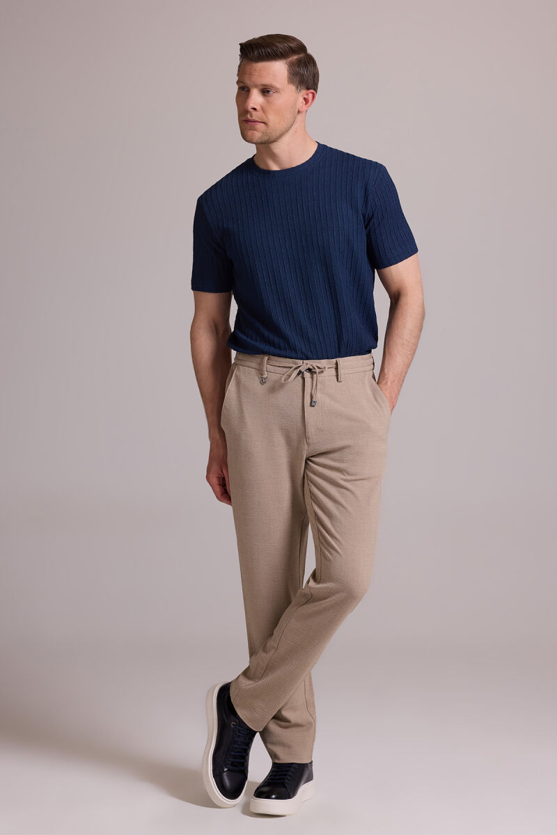 Erkek Bej Slim Fit Yazlık Yan Cepli Jogger Pantolon - 5