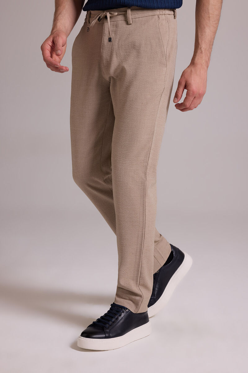 Erkek Bej Slim Fit Yazlık Yan Cepli Jogger Pantolon - 6