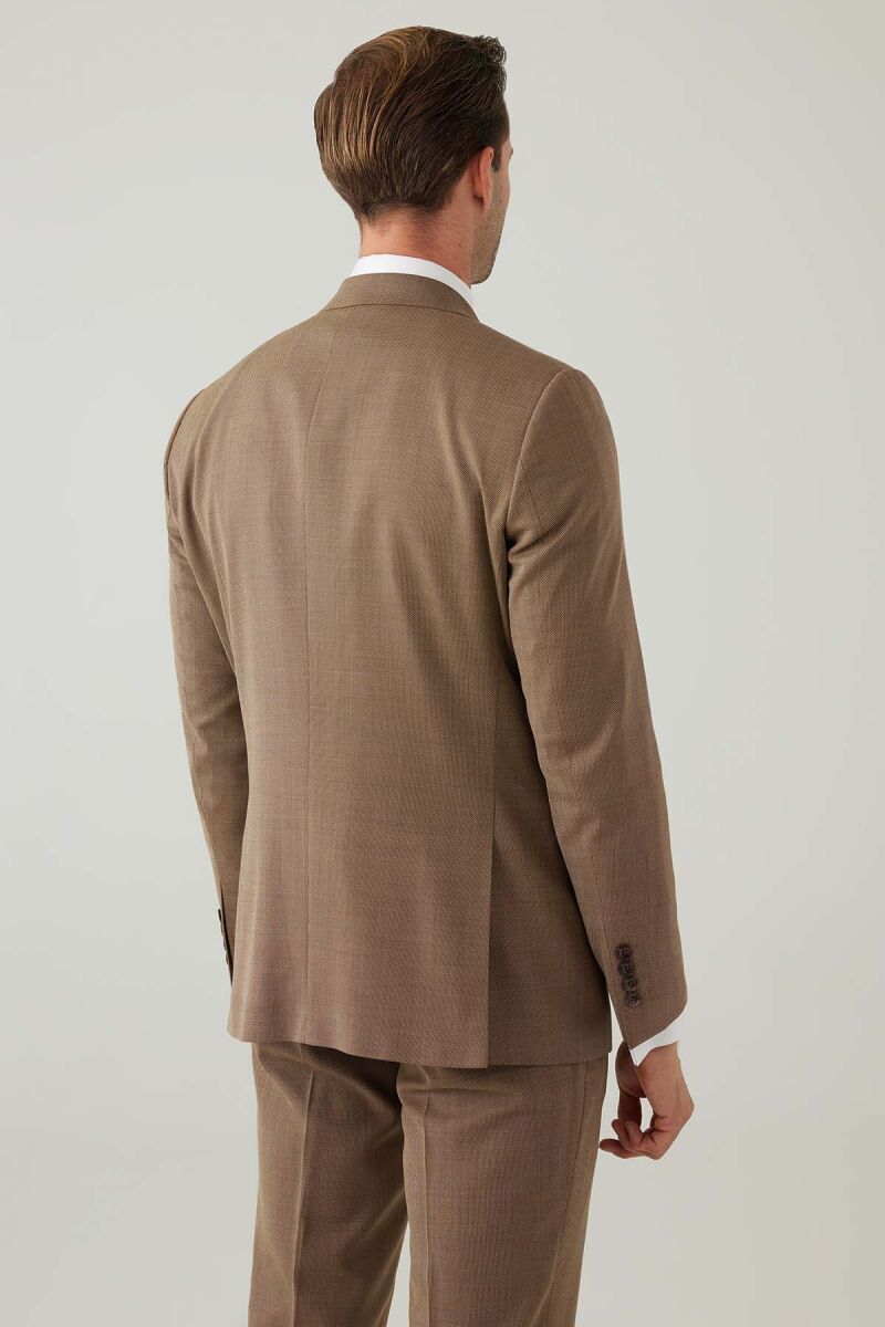 Erkek Bej Slim Fit Yelekli Sivri Yaka Takım Elbise - 12