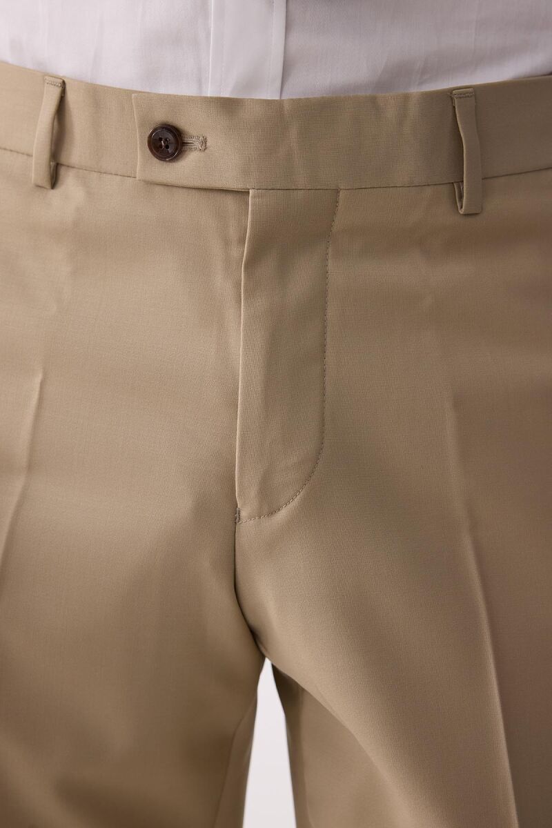 Erkek Bej Slim Fit Yün Kruvaze Takım Elbise - 10