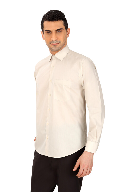 Erkek Bej Uzun Kol Klasik Pamuklu Gömlek