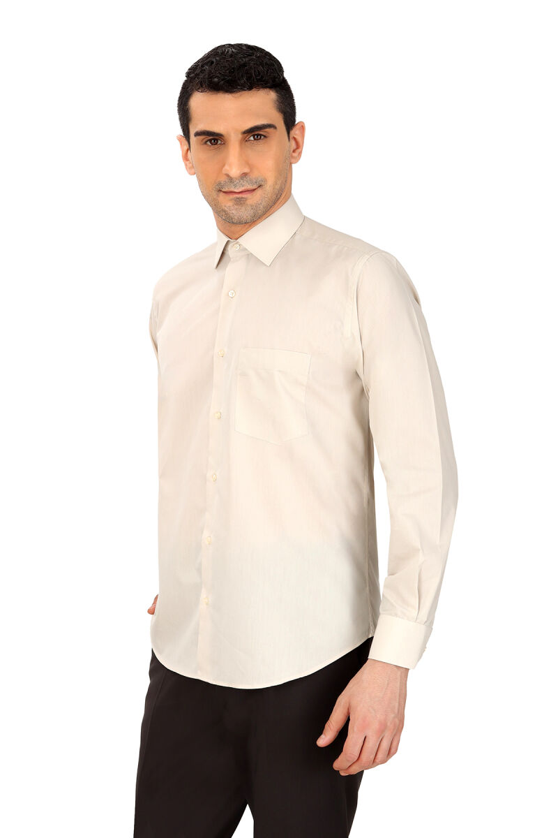 Erkek Bej Uzun Kol Klasik Pamuklu Gömlek - 2