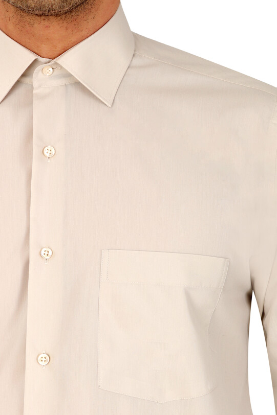 Erkek Bej Uzun Kol Klasik Pamuklu Gömlek