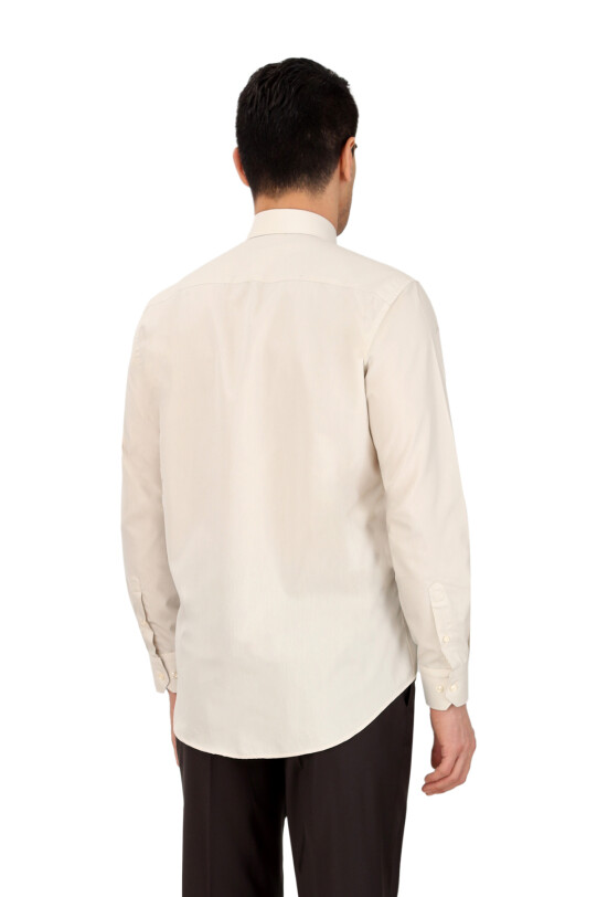 Erkek Bej Uzun Kol Klasik Pamuklu Gömlek