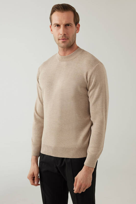 Erkek Bej Yarım Balıkçı Yaka Yünlü Triko