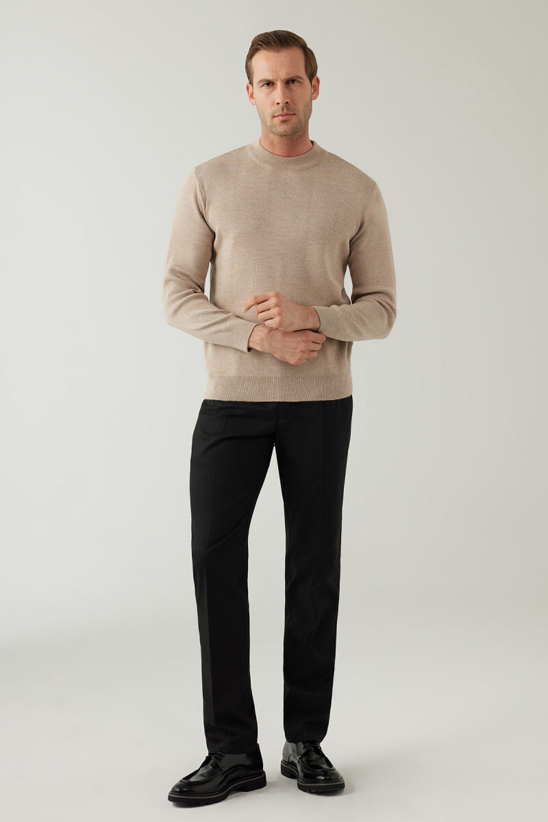 Erkek Bej Yarım Balıkçı Yaka Yünlü Triko - 3