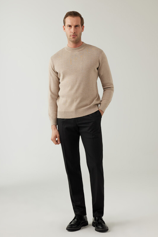 Erkek Bej Yarım Balıkçı Yaka Yünlü Triko