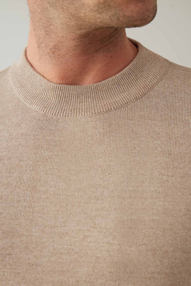 Erkek Bej Yarım Balıkçı Yaka Yünlü Triko - 7