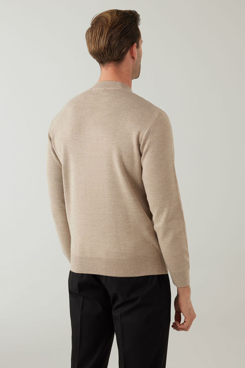 Erkek Bej Yarım Balıkçı Yaka Yünlü Triko - 8
