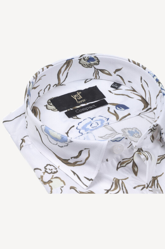 Erkek Beyaz Çiçek Desenli Slim Fit Gömlek