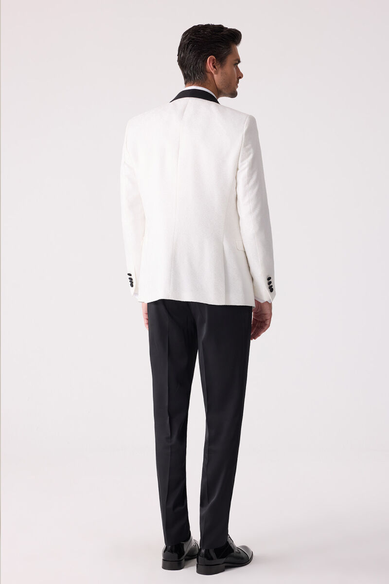 Erkek Beyaz Damatlık Slim Fit Kırlangıç Yaka Desenli - 12