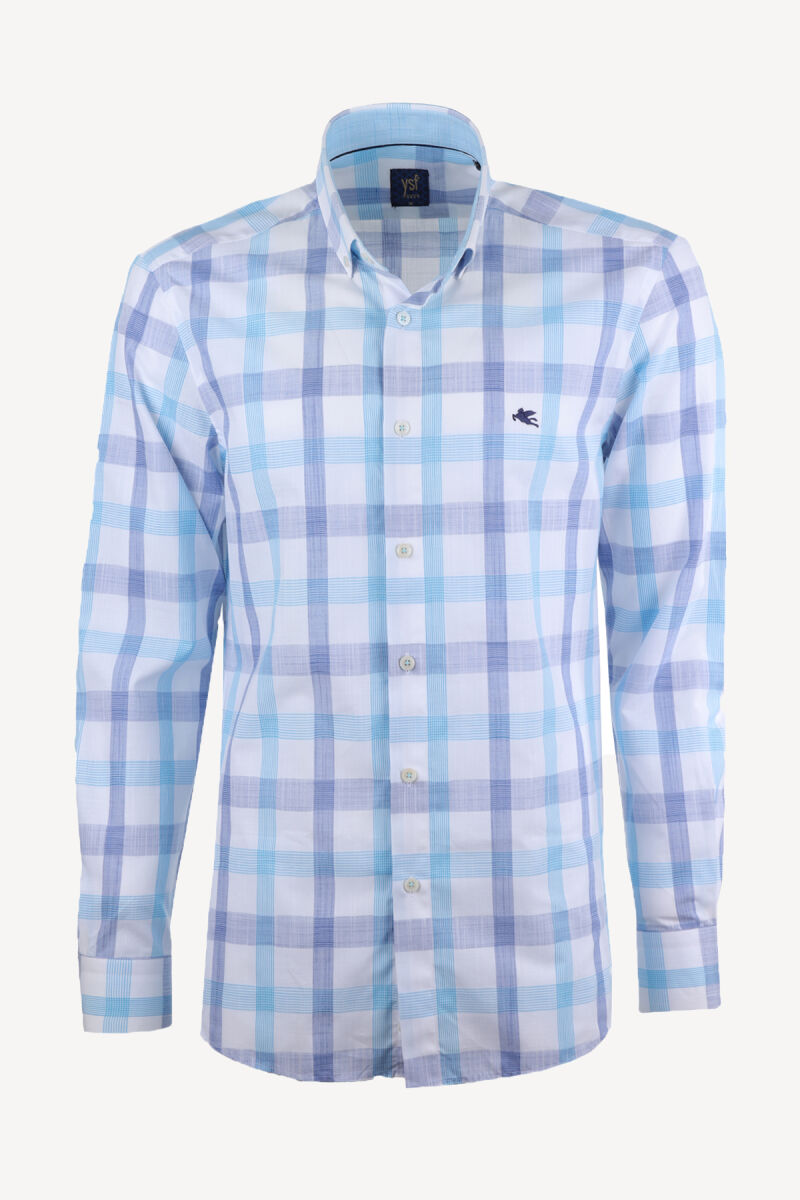 Erkek Beyaz Desenli Uzun Kol Gömlek - 1