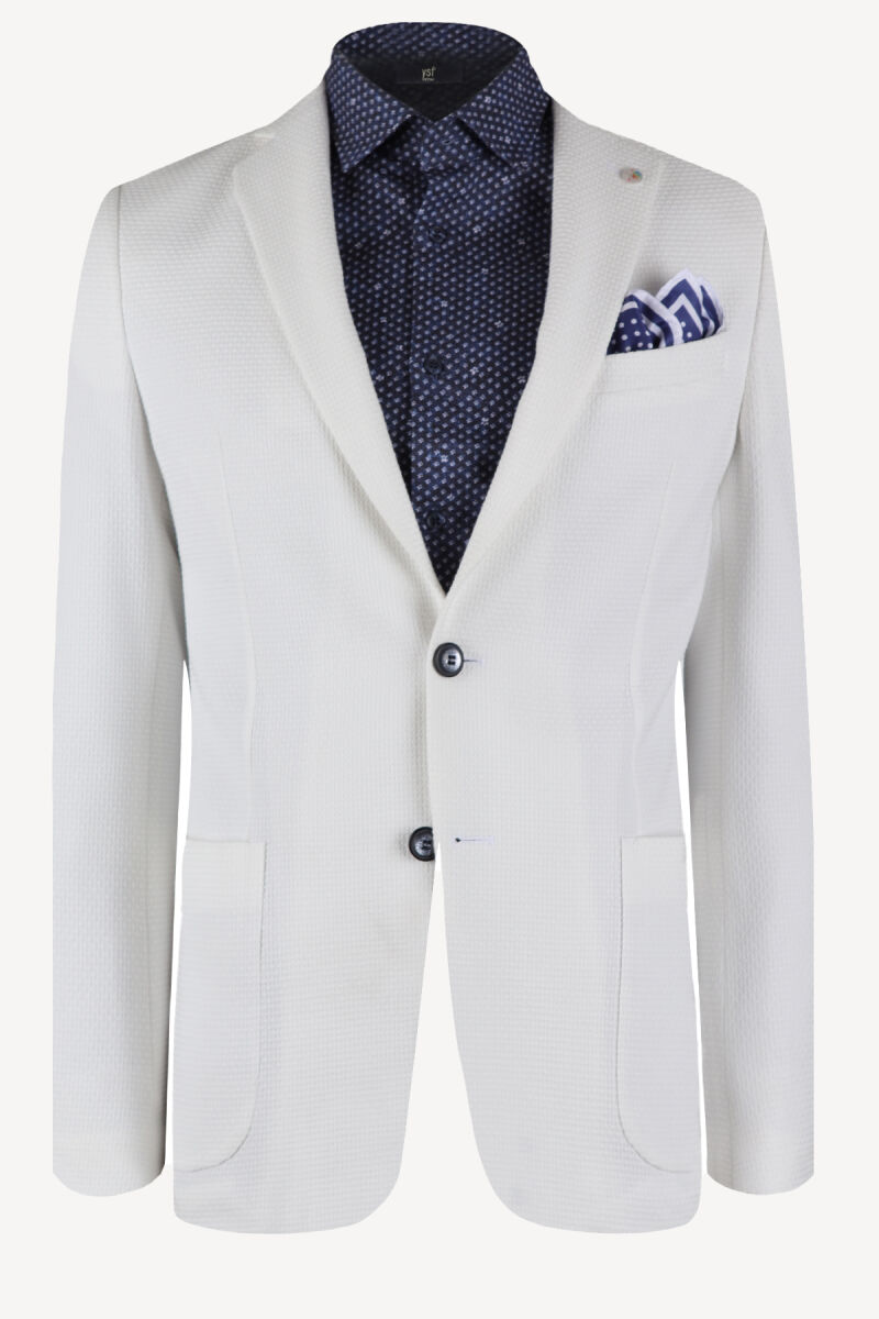 Erkek Beyaz Keten Desenli Spor Ceket - 1