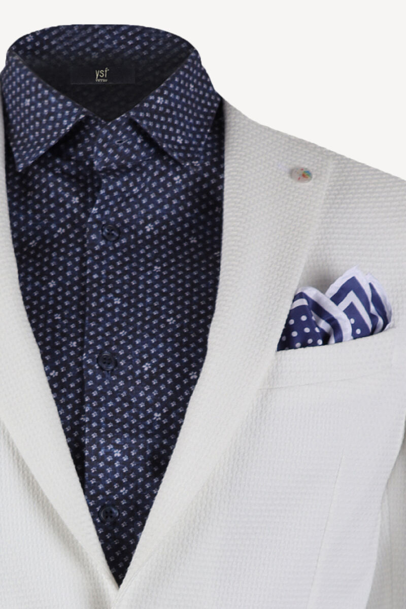 Erkek Beyaz Keten Desenli Spor Ceket - 2