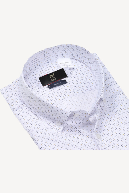 Erkek Beyaz Klasik Desenli Uzun Kol Gömlek