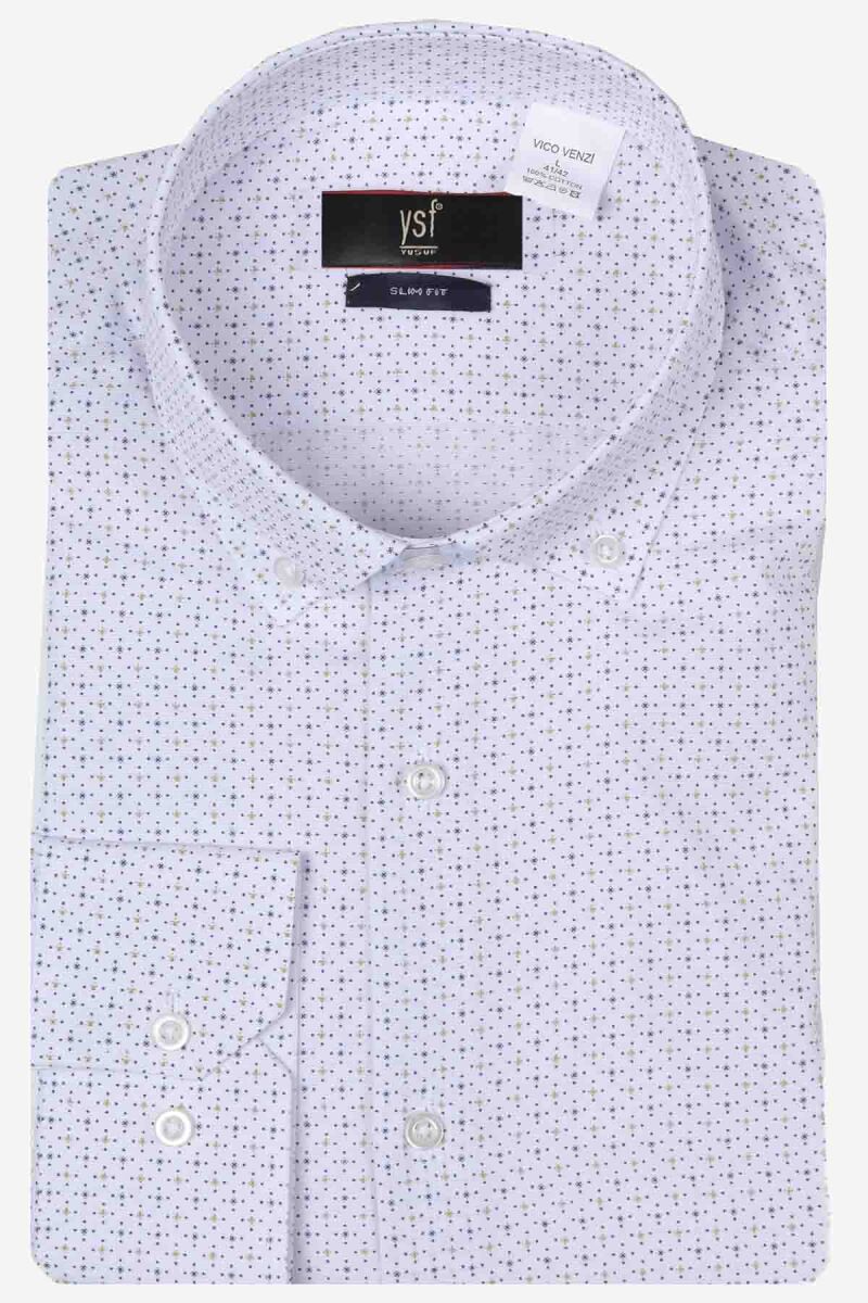 Erkek Beyaz Klasik Desenli Uzun Kol Gömlek - 3