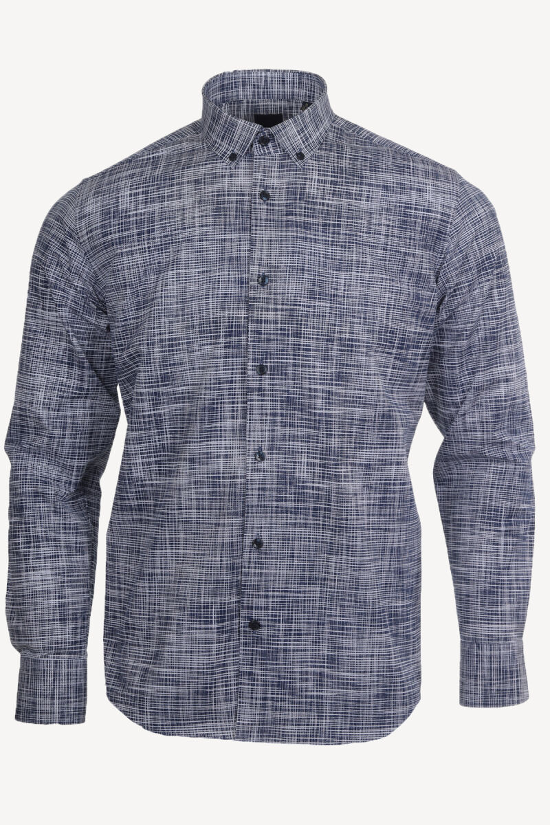 Erkek Beyaz Mavi Çizgili Desenli Slim Fit Gömlek - 1