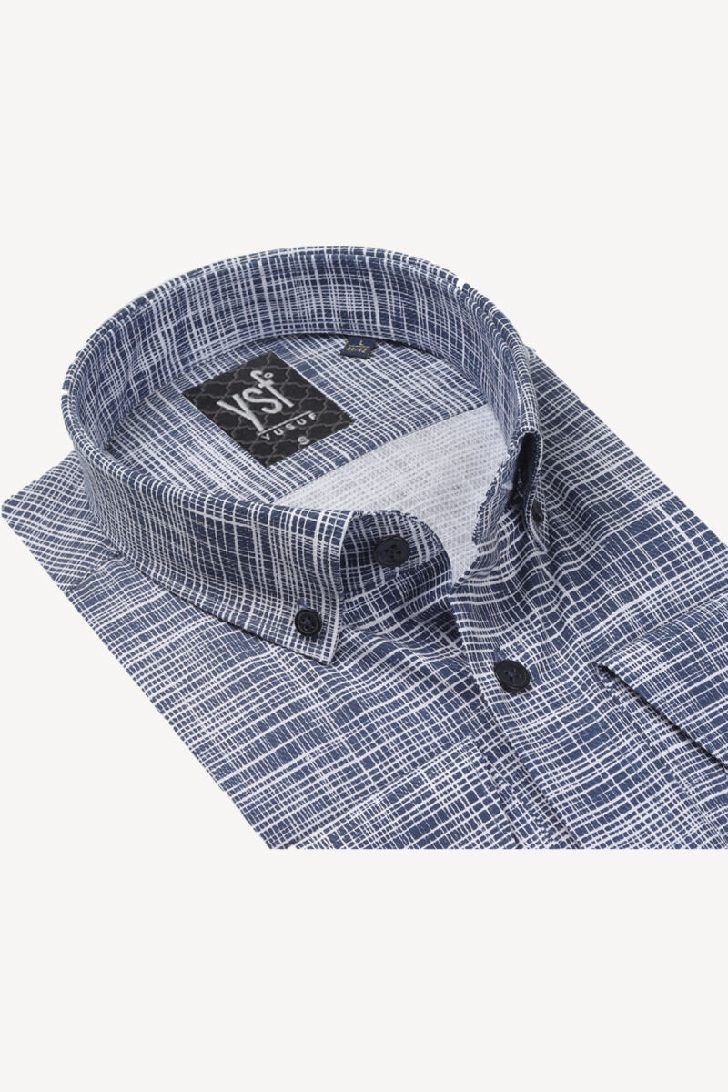 Erkek Beyaz Mavi Çizgili Desenli Slim Fit Gömlek - 2