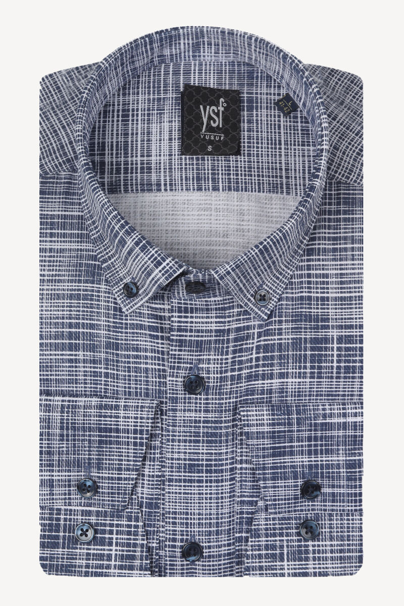 Erkek Beyaz Mavi Çizgili Desenli Slim Fit Gömlek - 3