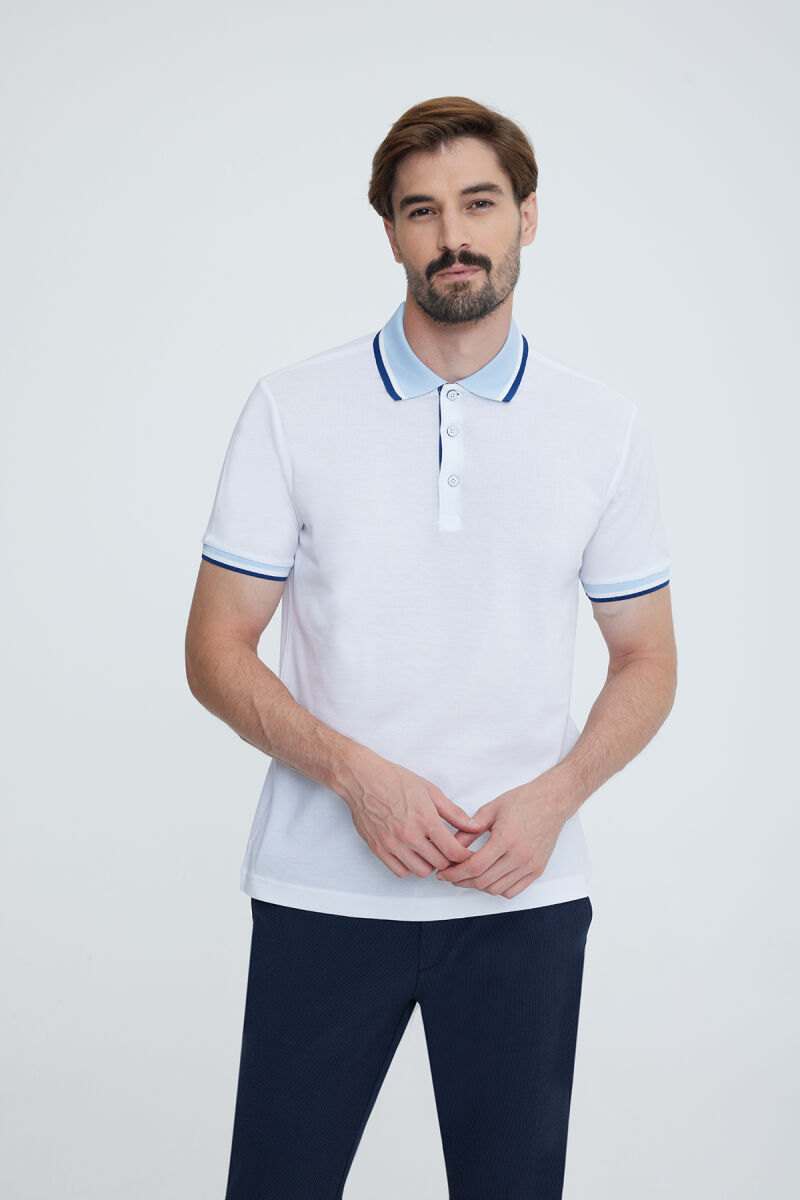 Erkek Beyaz Polo Yaka T-shirt - 1