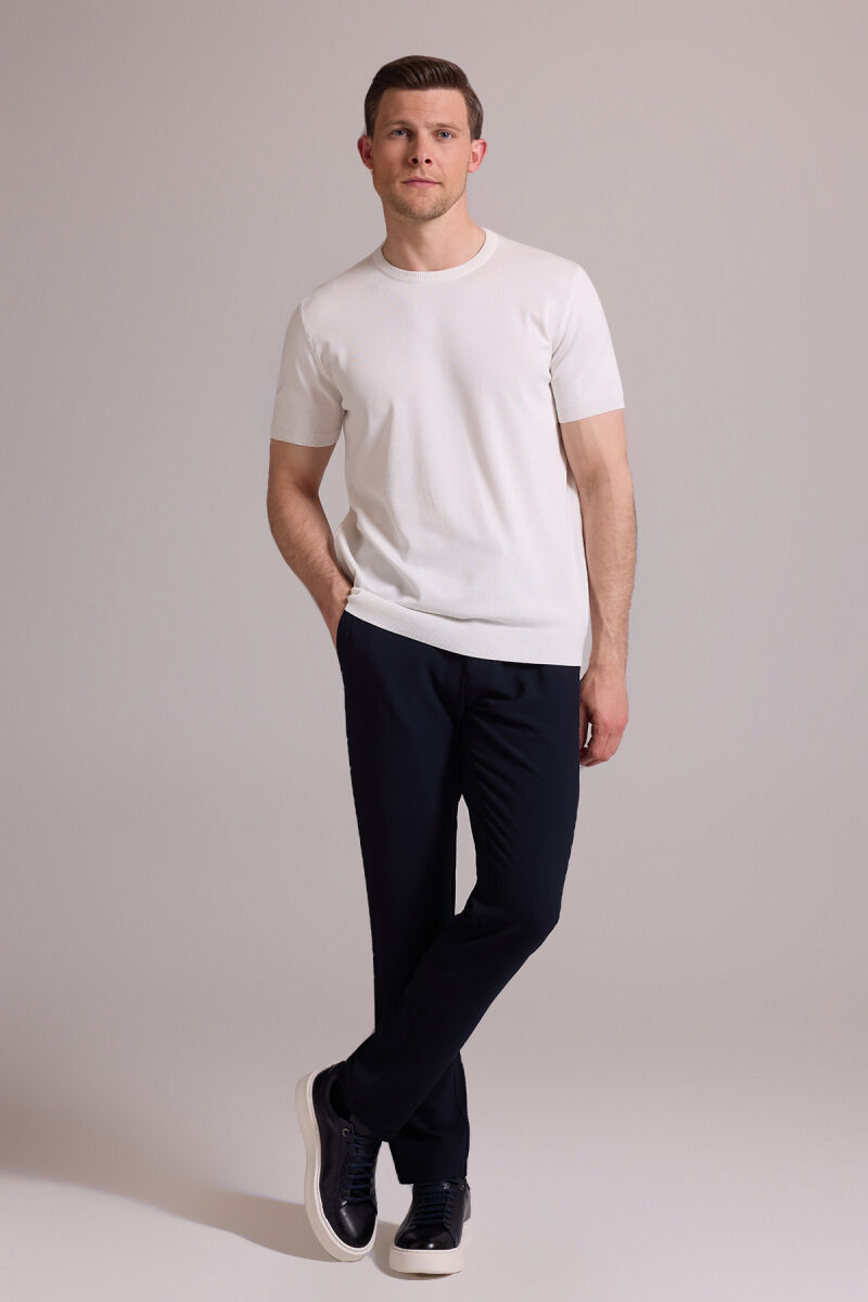 Erkek Beyaz Regular Fit Bisiklet Yaka Triko Tişört - 3