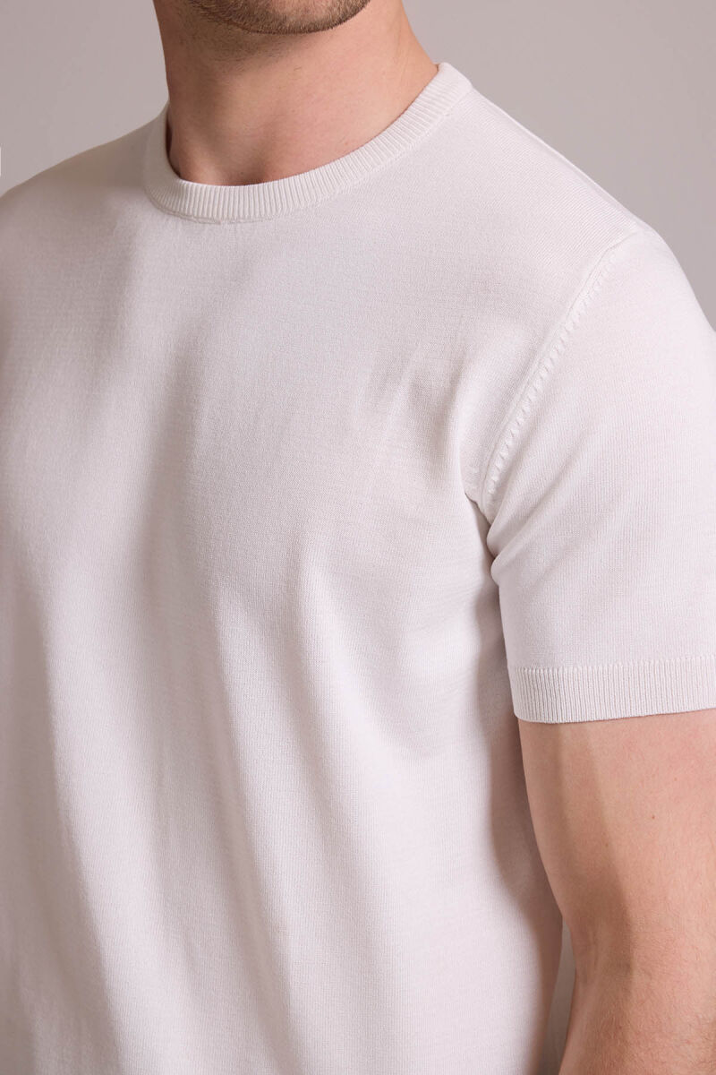 Erkek Beyaz Regular Fit Bisiklet Yaka Triko Tişört - 7