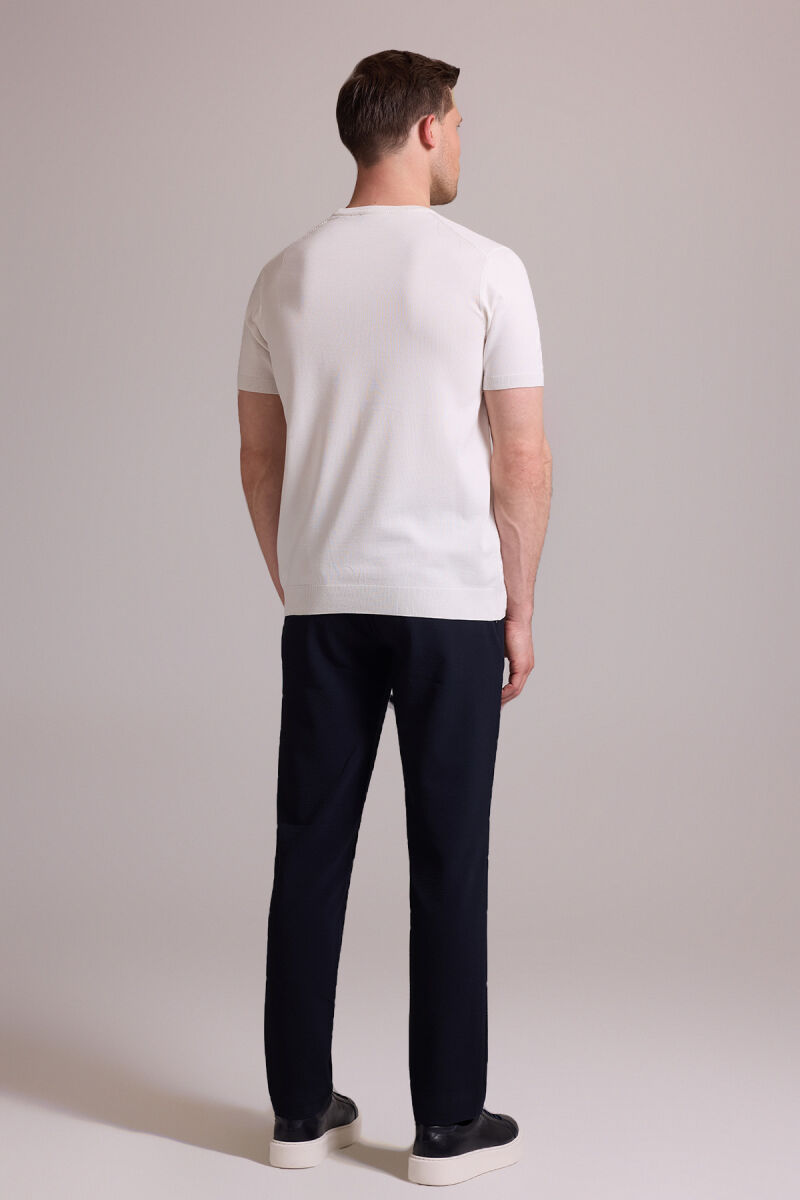 Erkek Beyaz Regular Fit Bisiklet Yaka Triko Tişört - 8