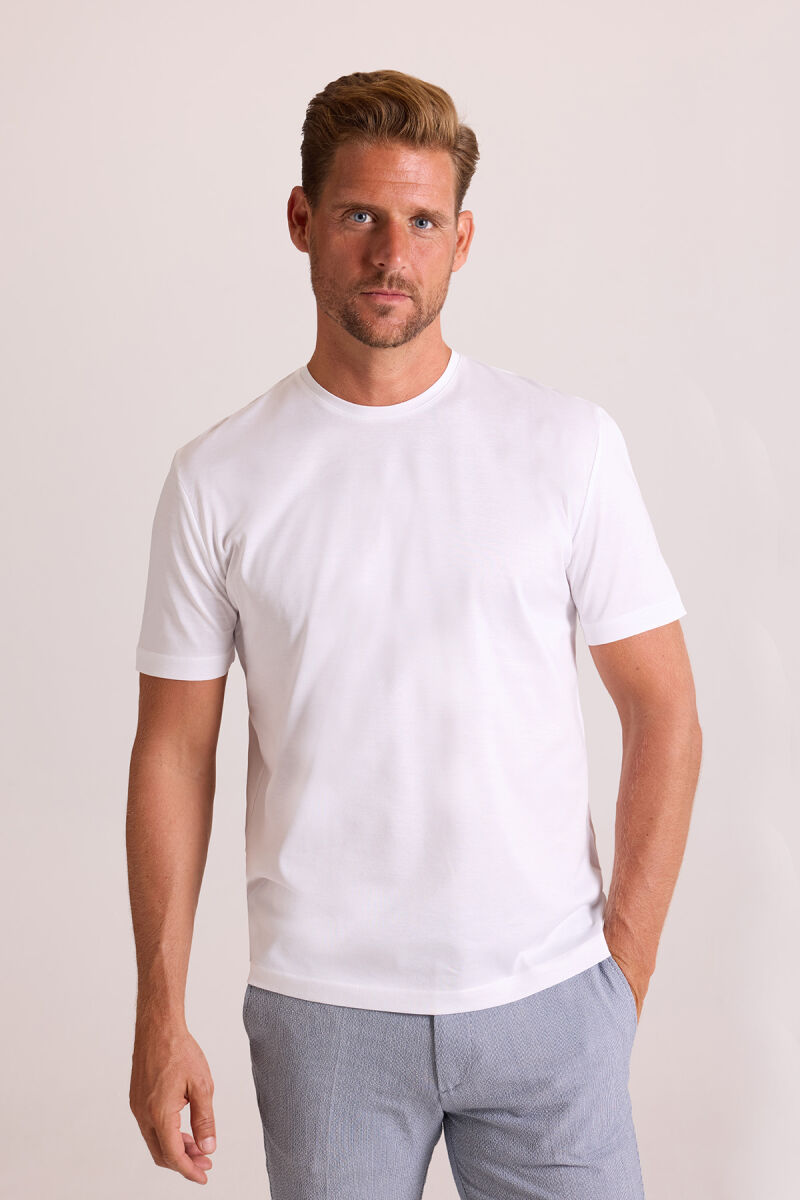 Erkek Beyaz Regular Fit Merserize Pamuk T-Shirt - 6