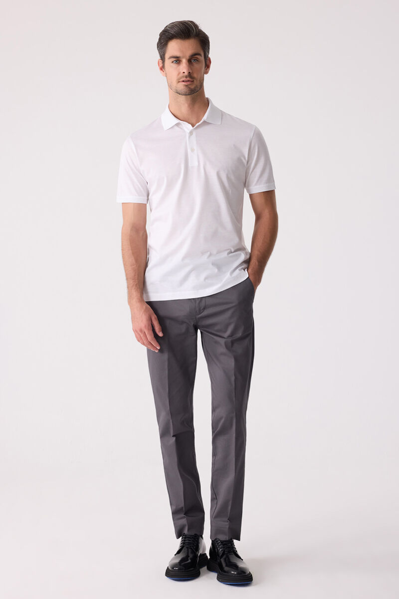 Erkek Beyaz Regular Fit Merserize Polo Yaka Tişört - 2