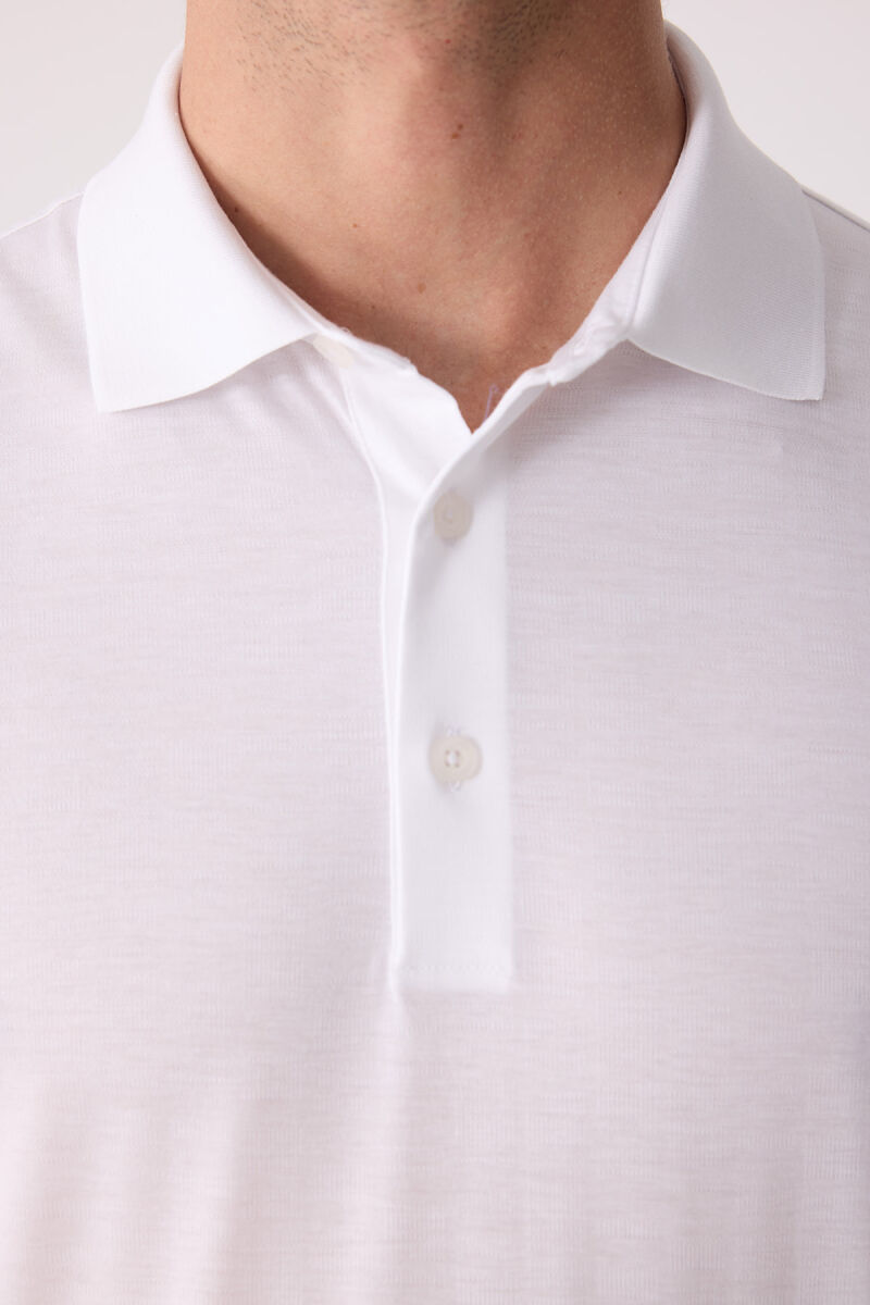 Erkek Beyaz Regular Fit Merserize Polo Yaka Tişört - 7