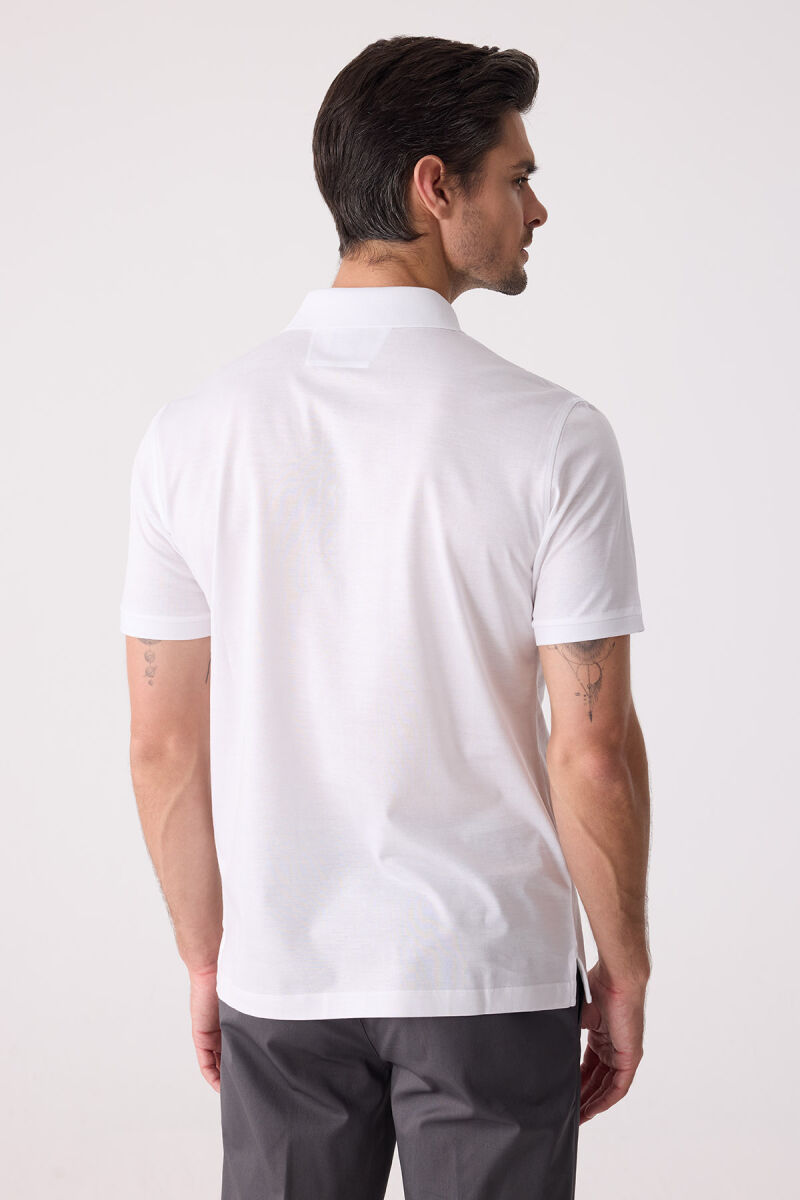 Erkek Beyaz Regular Fit Merserize Polo Yaka Tişört - 8