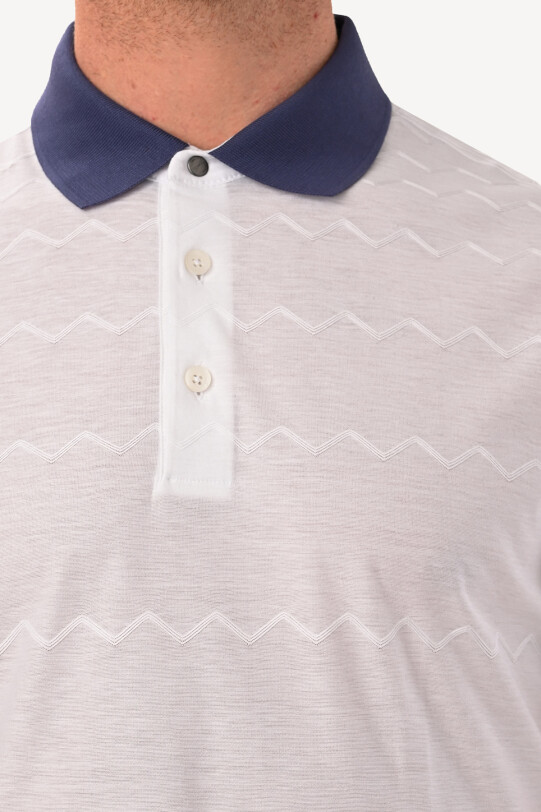 Erkek Beyaz Regular Fit Polo Yaka Desenli Tshirt