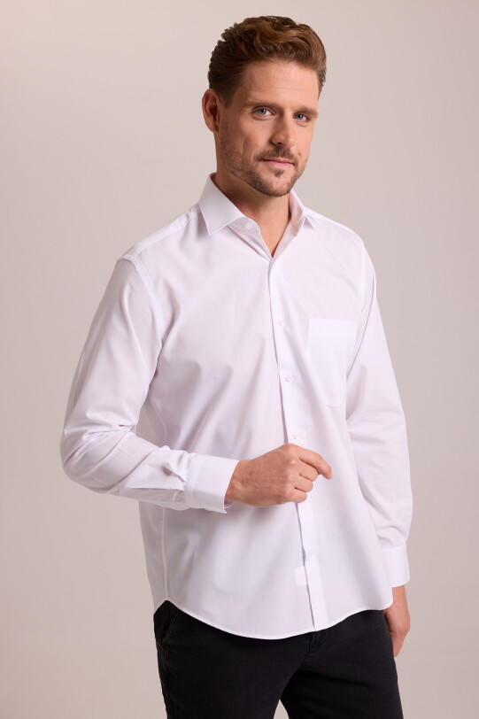 Erkek Beyaz Regular Fit Uzun Kollu Pamuklu Gömlek