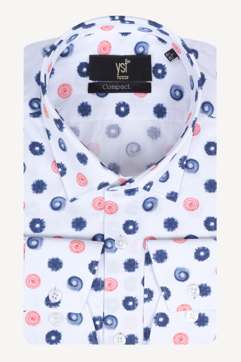 Erkek Beyaz Renkli Desenli Uzun Kol Gömlek - 3