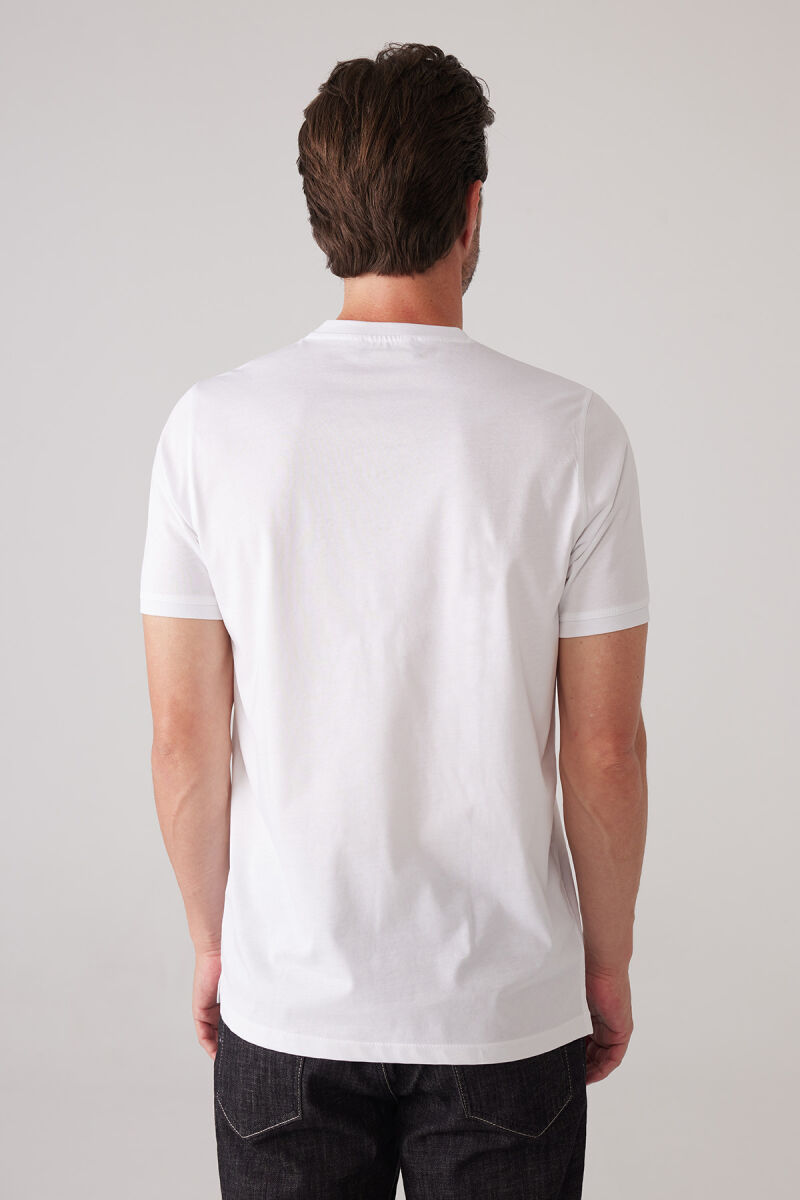 Erkek Beyaz Slim Fit Merserize Pamuk V Yaka Tişört - 8