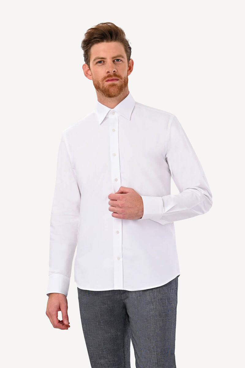 Erkek Beyaz Slim Fit Uzun Kol Oxford Gömlek - 1