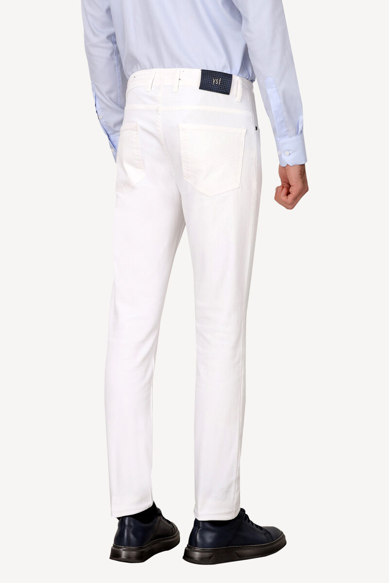 Erkek Beyaz Üsten Cepli Slim Fit Kanvas Pantolon - 4