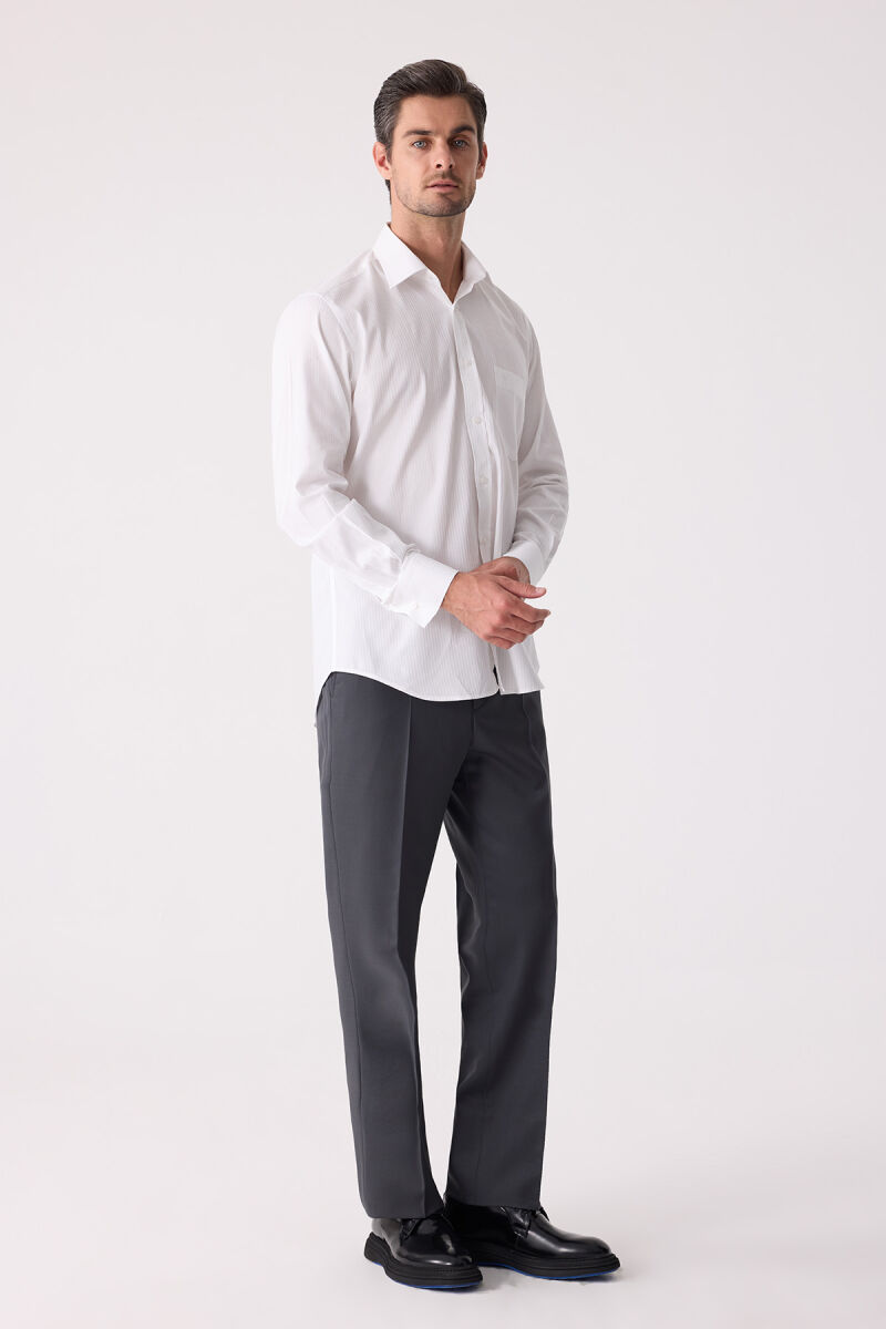 Erkek Beyaz Uzun Kol Klasik Kesim Çizgili Gömlek - 2